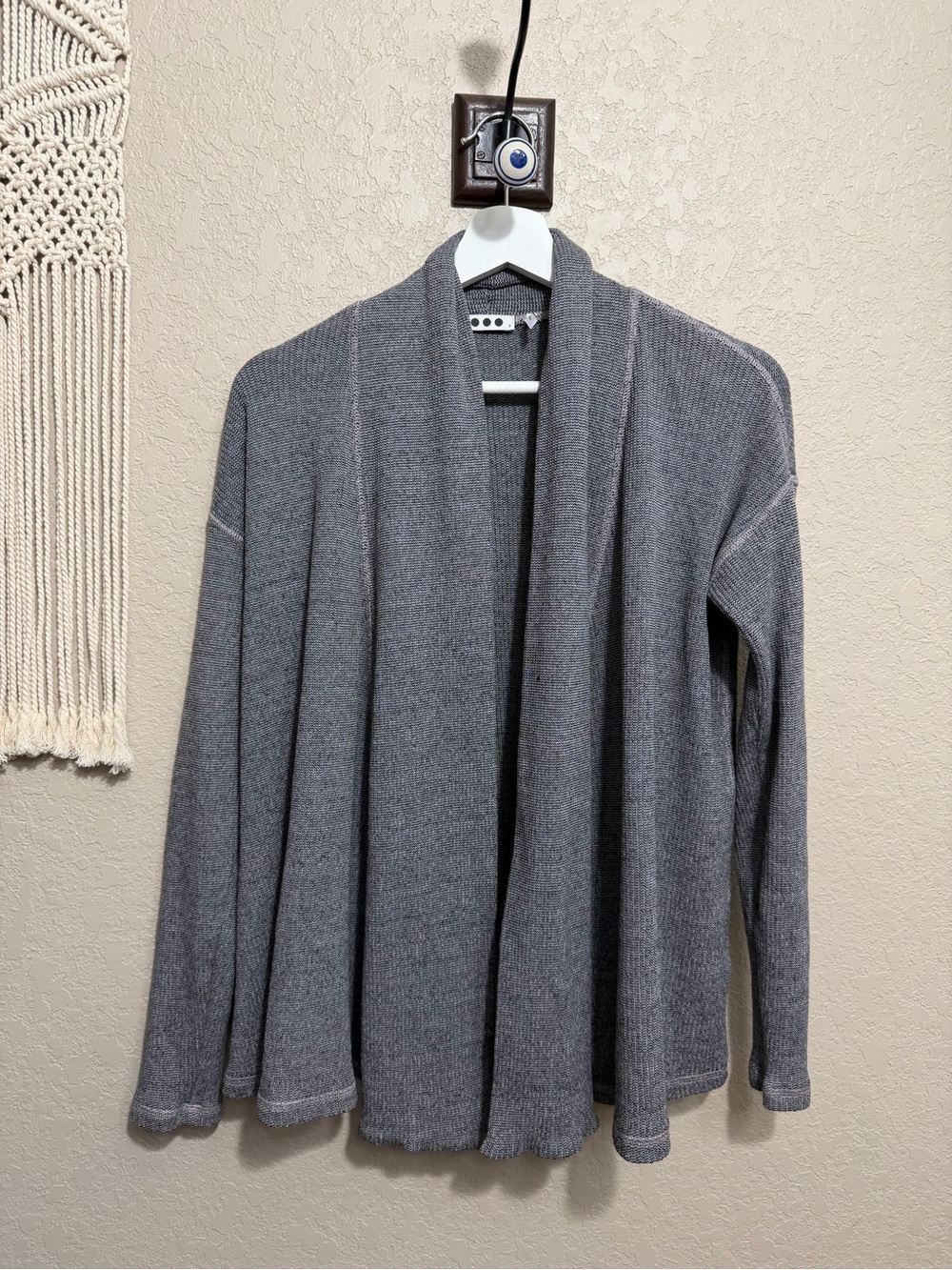 Three Dot Cardigan Sweater Womens Small Gray Shaker Knit Open Front Minimal